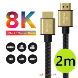 Cabo HDMI 2.1 8k/240Hz  trançado prata - Moshou - 2m