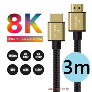 Cabo HDMI 2.1 8k/240Hz  trançado prata - Moshou - 3M