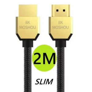 Cabo HDMI 2.1 8k/240Hz  trançado prata MODELO SLIM - Moshou - 2m