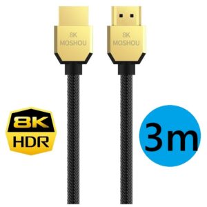 Cabo HDMI 2.1 8k/240Hz  trançado prata MODELO SLIM - Moshou - 3m