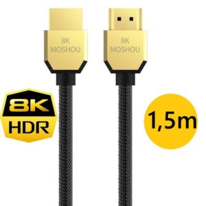 Cabo HDMI 2.1 8k/240Hz  trançado prata MODELO SLIM - Moshou - 1.5 m