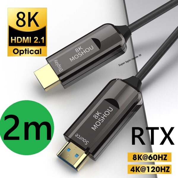 Cabo HDMI 2.1 8k/240Hz Fibra Ótica -UPGRADED RTX -  Moshou - 2m