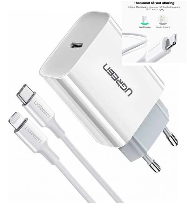 Carregador iphone pd fast charger pd 20w + Cabo Ugreen mfi certified  Apple-1m - Imagem 6