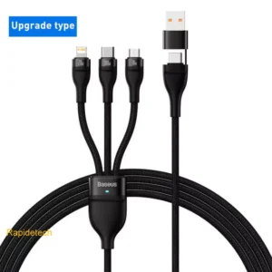 Cabo Carregador 3 em 2 Baseus Flash Triplo 100w Usb C / Micro USB / Lightning Iphone UPGRADED