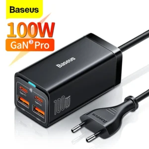 Carregador Baseus pd fast charger pd 100w com 4 entradas ideal mac book pro / iphone + Cabo tipo c nas 2 pontas - 1m + cabo alimentacao 1,5 m