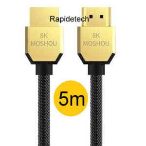 Cabo HDMI 2.1 8k/240Hz  trançado prata MODELO SLIM - Moshou - 5m