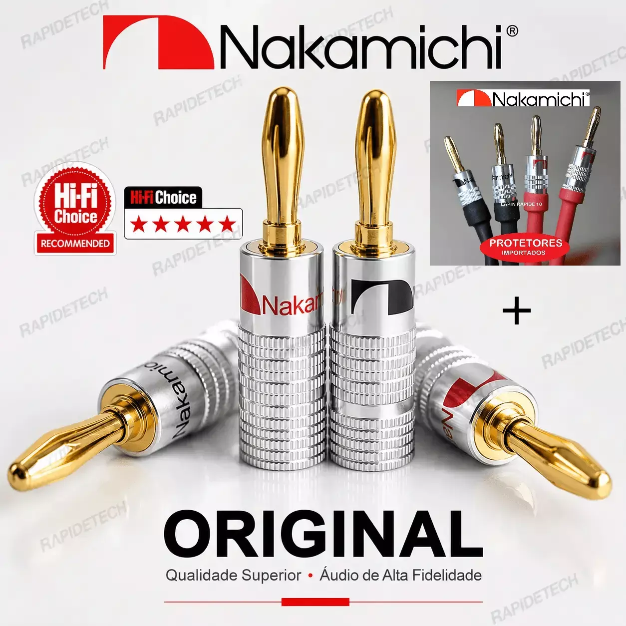 24 Plugs Banana Nakamichi Nova Liga Premium + 24 protetores termoretrateis