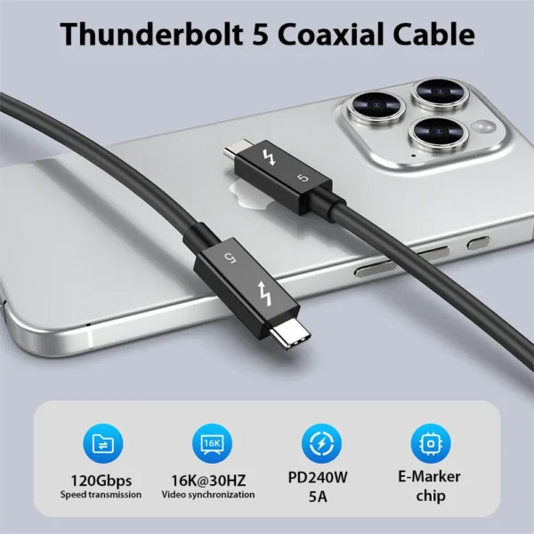 Cabo Thunderbolt 5  USB-C  x Thunderbolt 5  USB-C - 16k - 120 gpbs - 1,5 m - Imagem 6