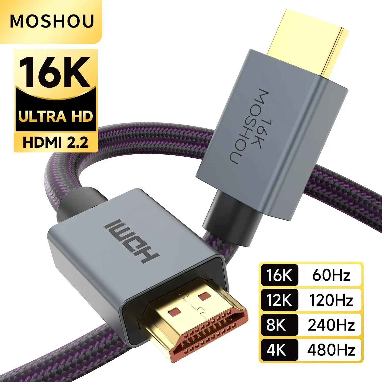 Cabo HDMI 2.2 16k/480Hz trançado prata - Moshou - 2m
