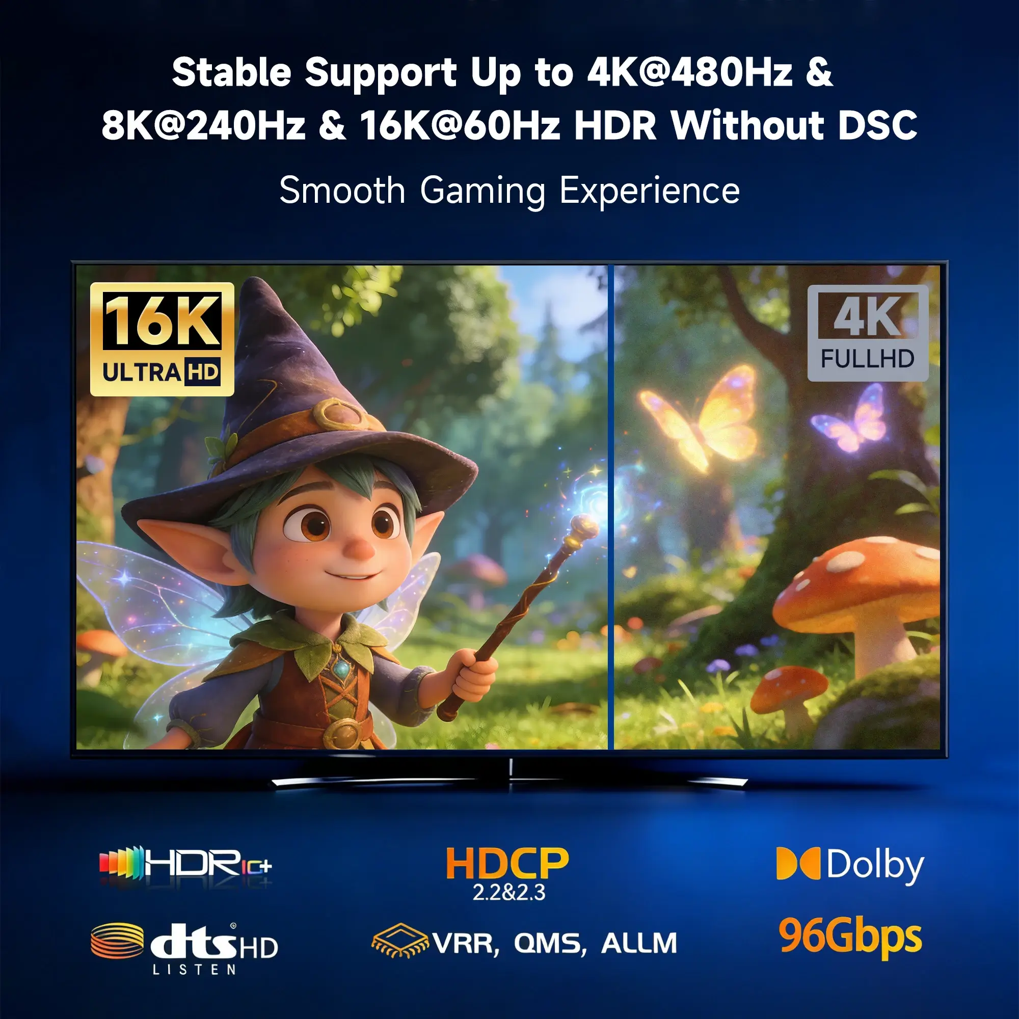 Cabo HDMI 2.2 16k/480Hz trançado prata - Moshou - 2m - Imagem 4
