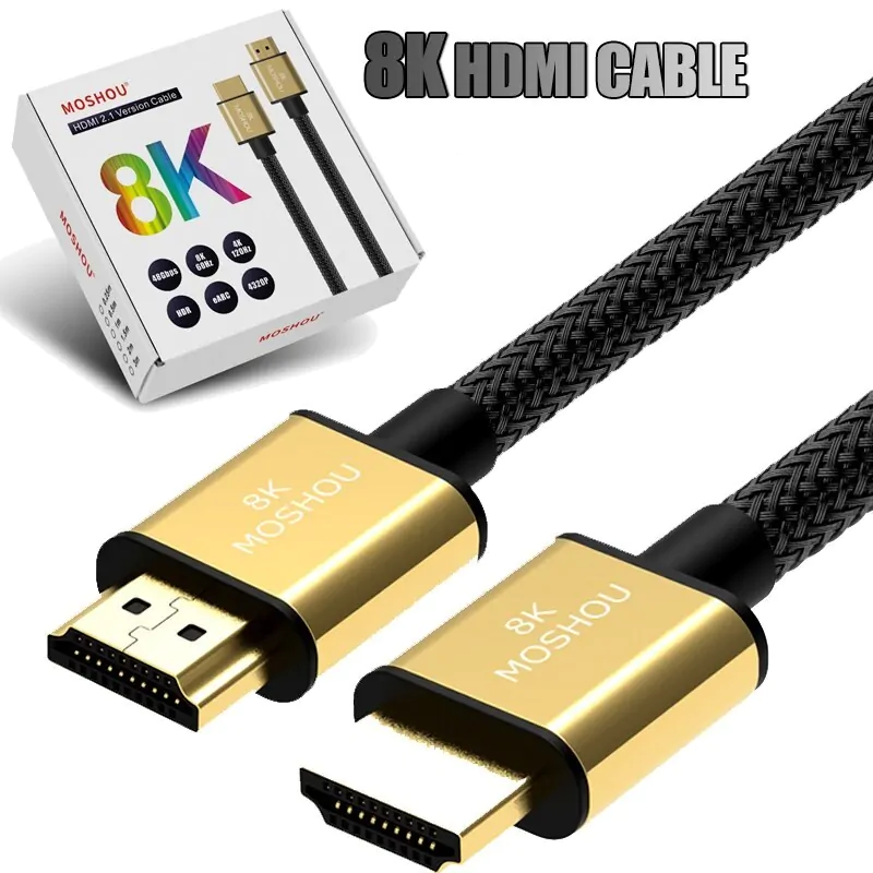 Cabo HDMI 2.1 8k/240Hz  trançado prata - Moshou - 3M - Imagem 7