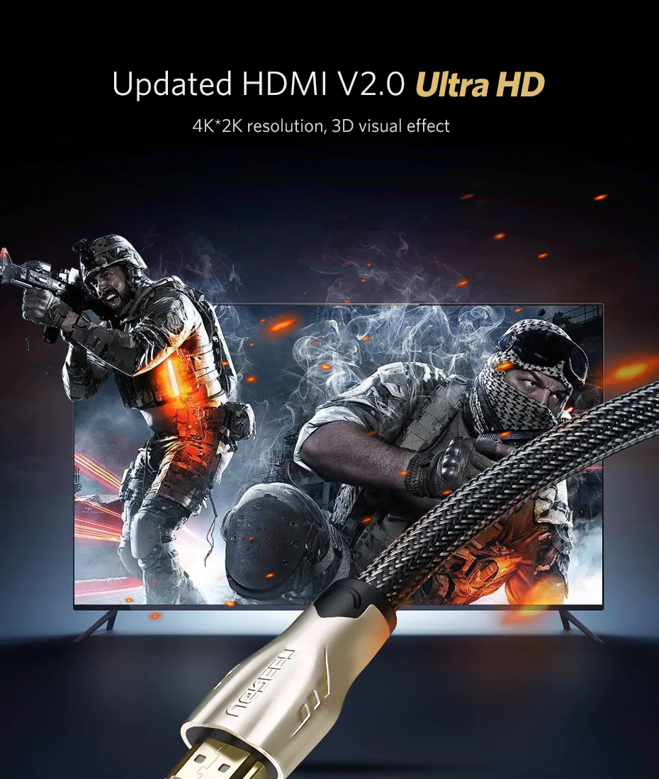 Cabo HDMI 4k dolby vision  trançado prata - Ugreen - 2 m - Imagem 10