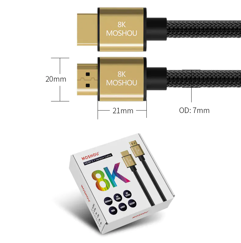 Cabo HDMI 2.1 8k/240Hz  trançado prata - Moshou - 3M - Imagem 5