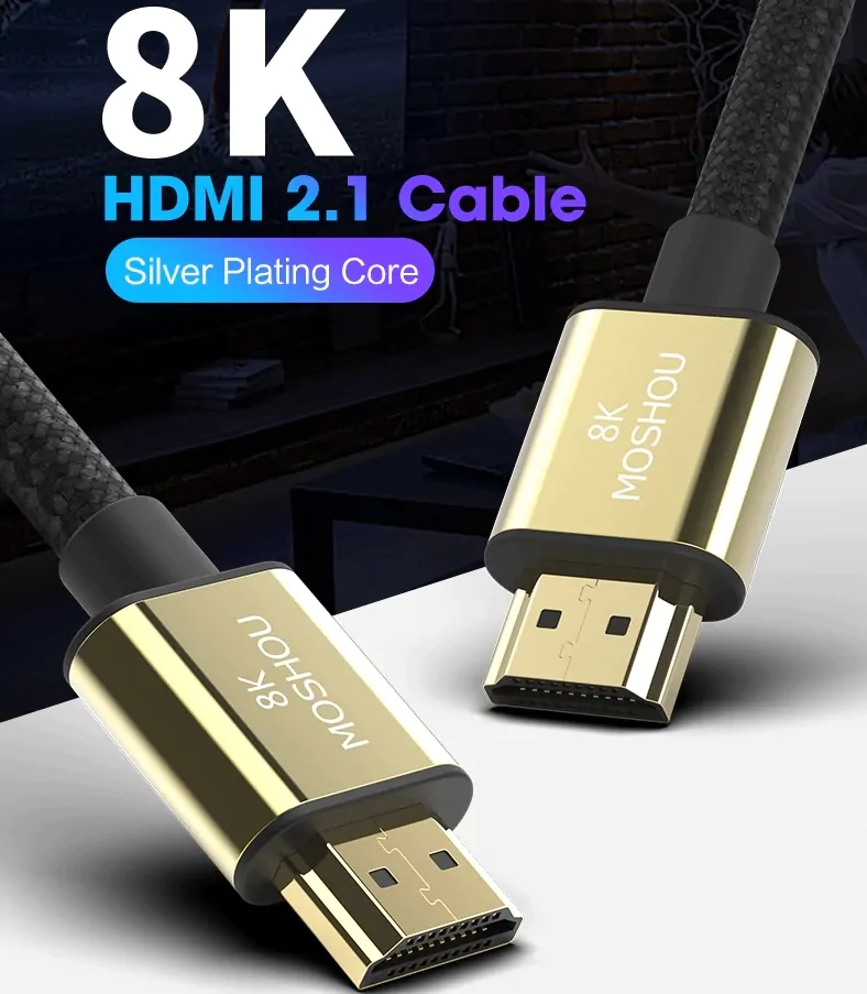 Cabo HDMI 2.1 8k/240Hz  trançado prata - Moshou - 2m - Imagem 3