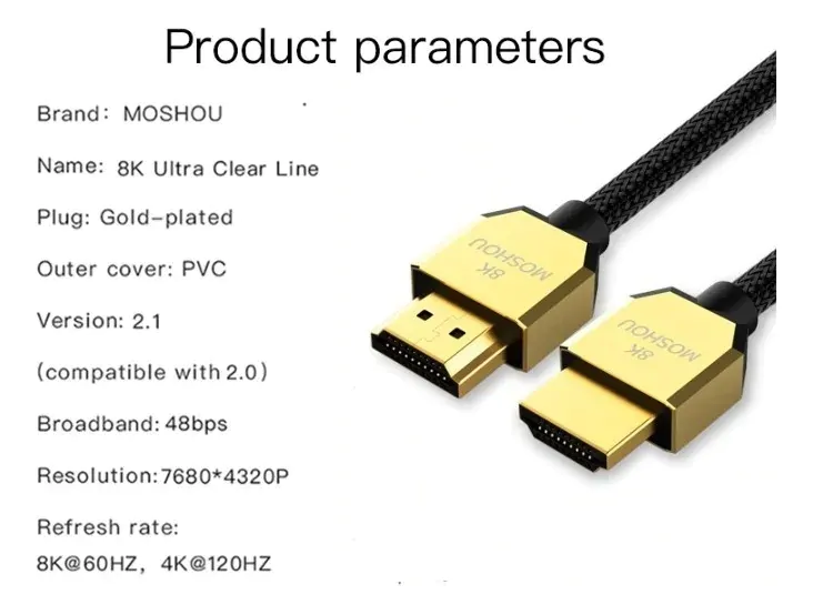 Cabo HDMI 2.1 8k/240Hz  trançado prata MODELO SLIM - Moshou - 5m - Imagem 8