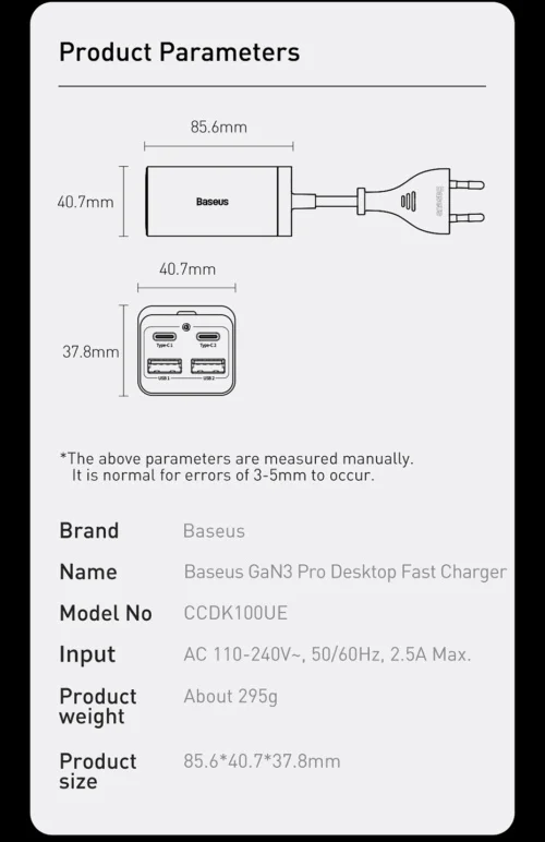 Carregador Baseus pd fast charger pd 100w com 4 entradas ideal mac book pro / iphone + Cabo tipo c nas 2 pontas - 1m + cabo alimentacao 1,5 m - Imagem 7